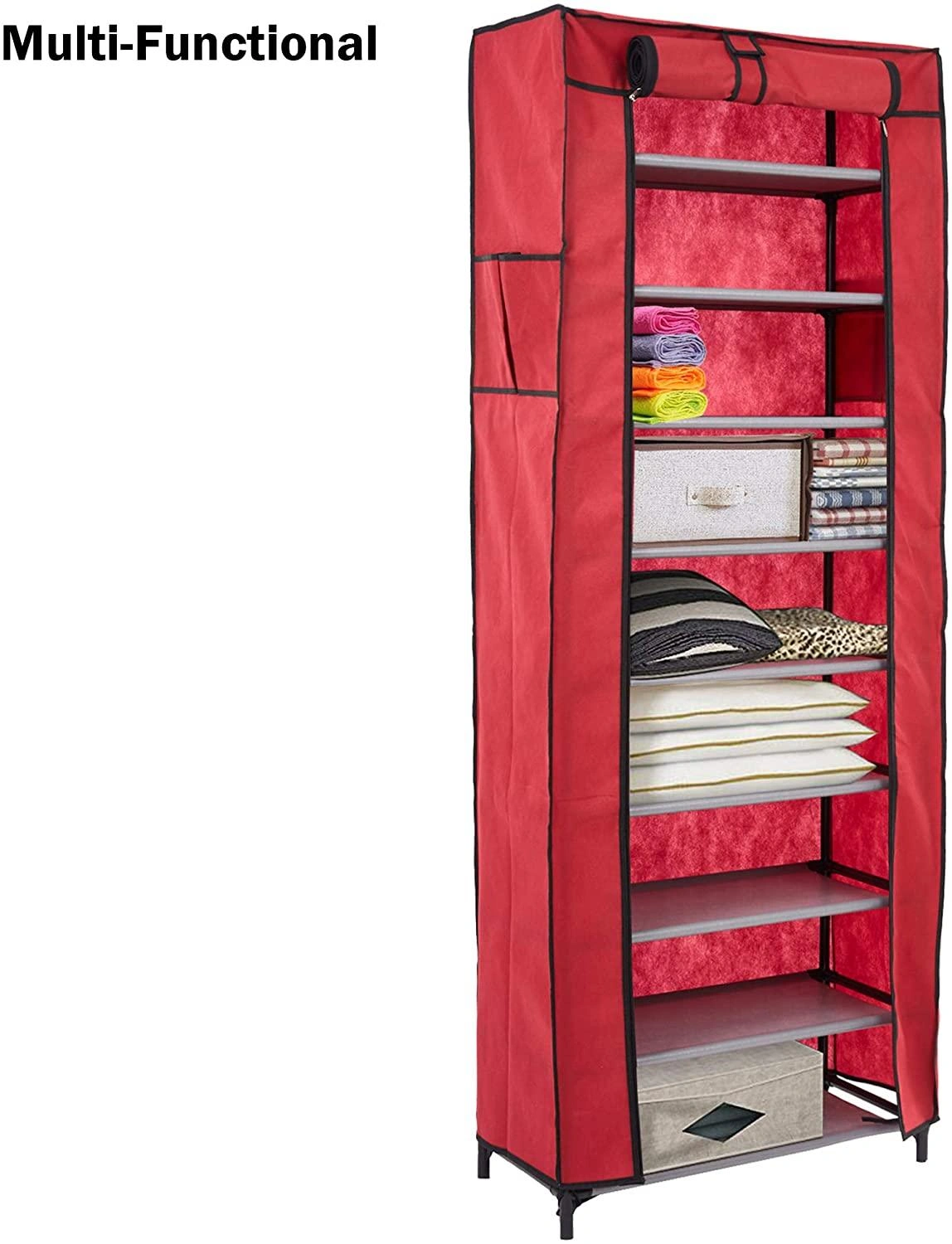 Stylish 10-Tier Boot & Shoe Rack - Dustproof, Red Organizer!